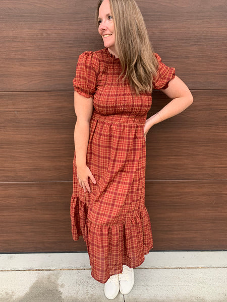 Autumn Plaid Midi Dress