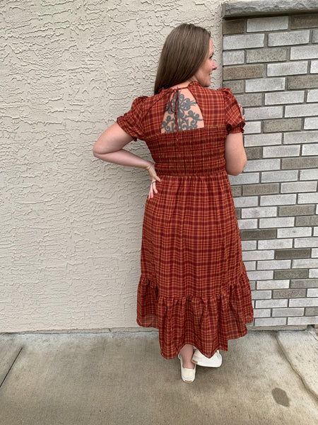 Autumn Plaid Midi Dress